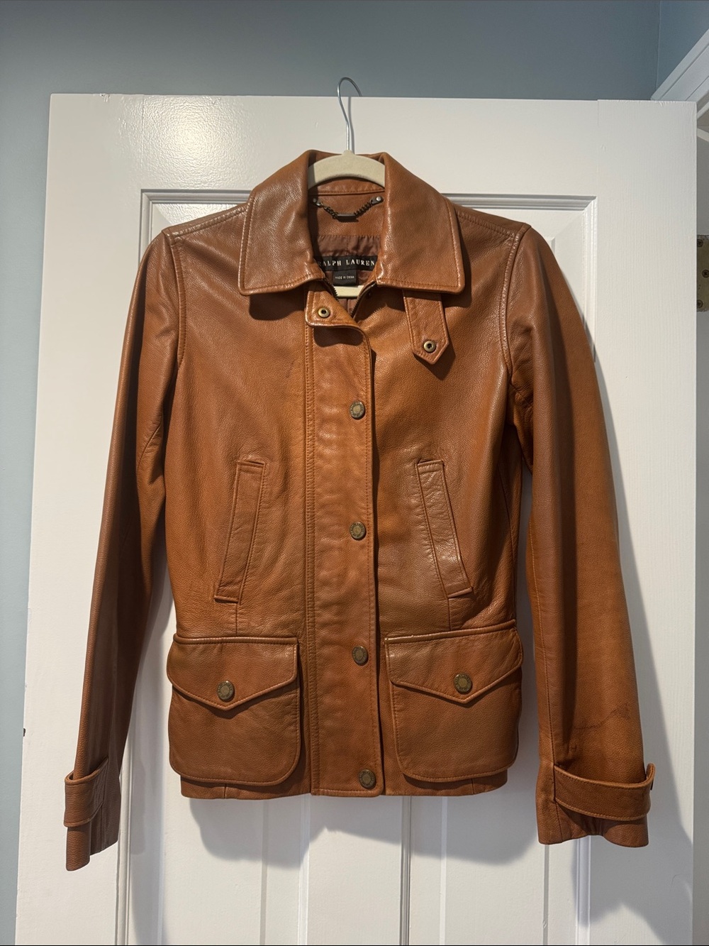 Ralph Lauren Black Label Chestnut Leather 100% Lambskin Snap-Front Jacket